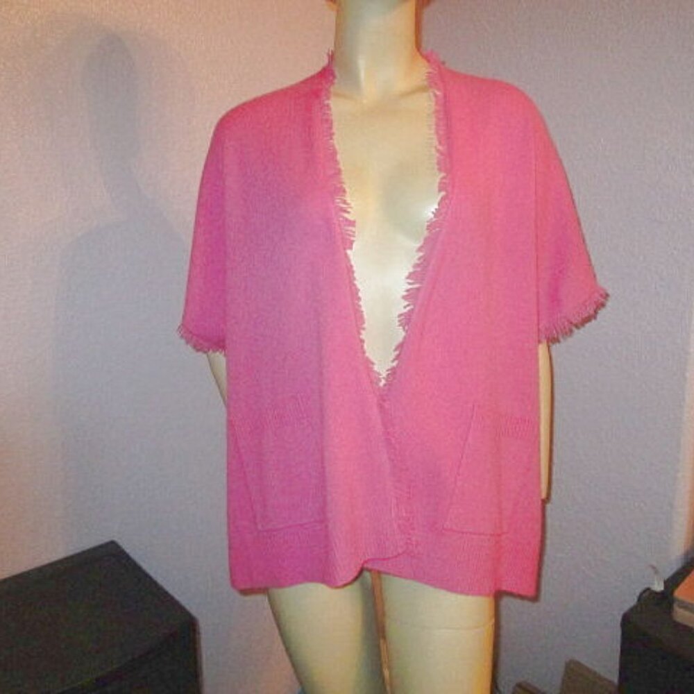 Organic Cashmere Open Front Cardigan Sweater Fringe Short Sleeves Luxury Layers